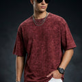 Maroon Plain Oversized Acid Washed Exclusive T-shirt