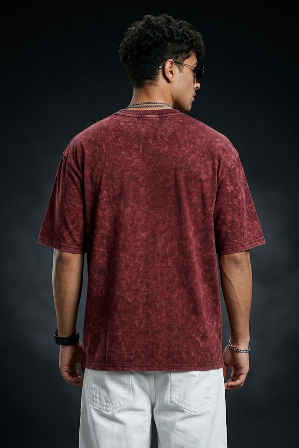 Maroon Plain Oversized Acid Washed Exclusive T-shirt