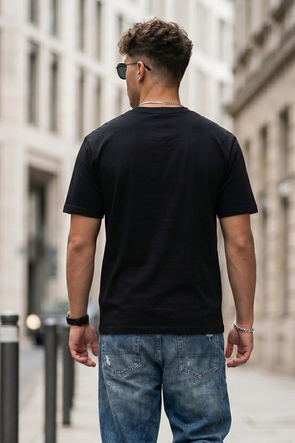 Veirdo Black Regular Fit Puff Printed T-shirt