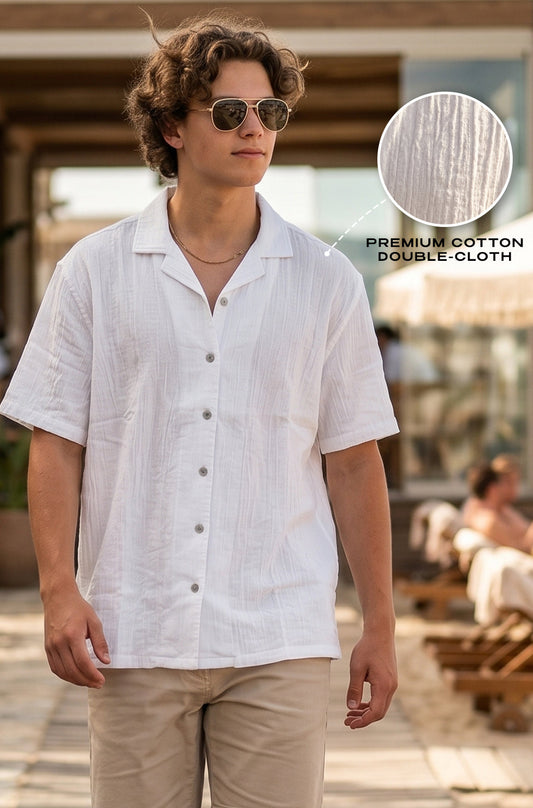 Feather Feel White Oversized Plain Double Layer Exclusive Cotton Shirt