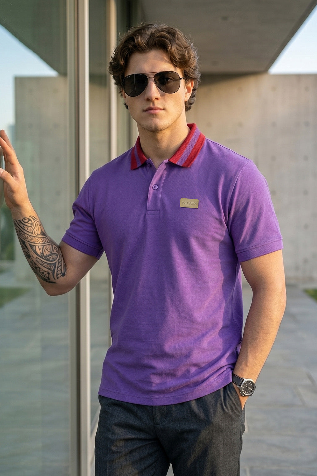 Blue Iris Contrast Collar Regular Fit Exclusive Pique Lycra Polo T-Shirt