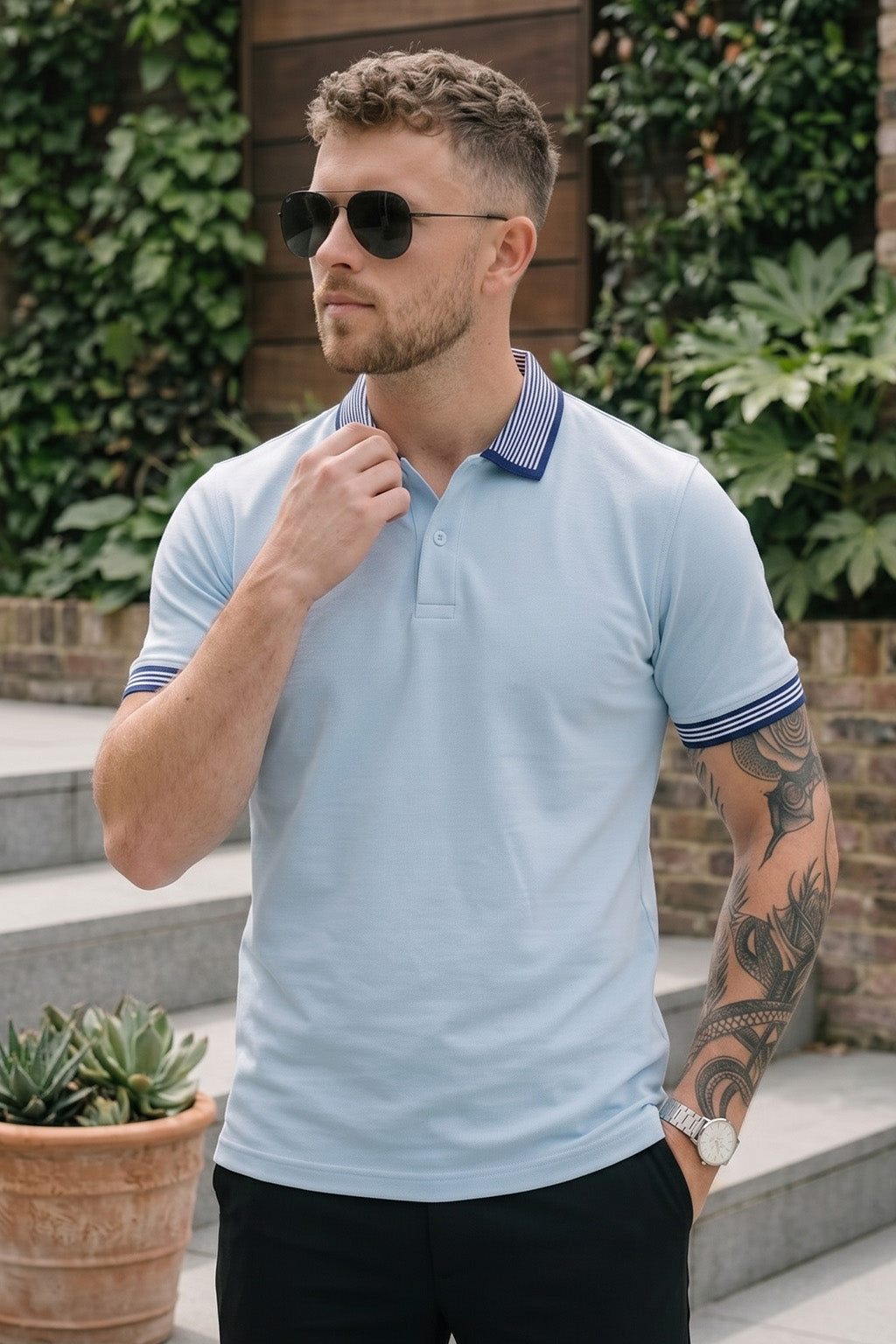 Atomizer Stripped Collar Regular Fit Exclusive Pique Lycra Polo T-Shirt