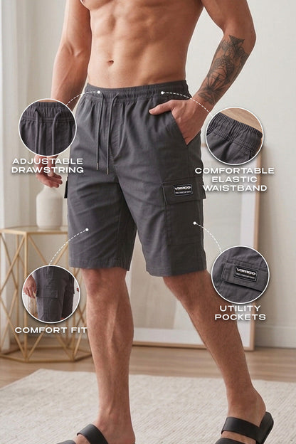 Veirdo Dark Grey Minimal Cargo Shorts with Drawstring