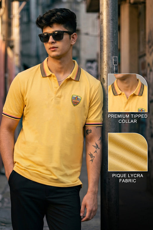 Yellow Bedge Regular Fit Exclusive Pique Lycra Polo T-Shirt