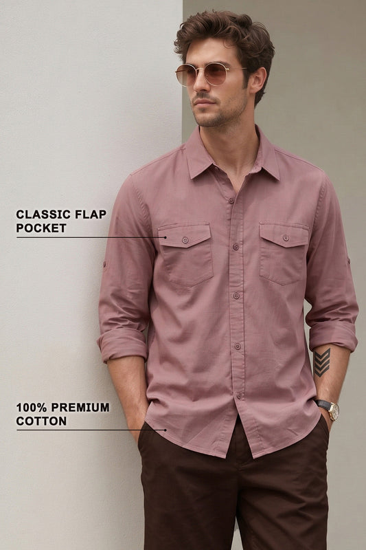Rose Plain Relaxed Fit Full Sleeve Dual Pocket Utility Exclusive Shirt