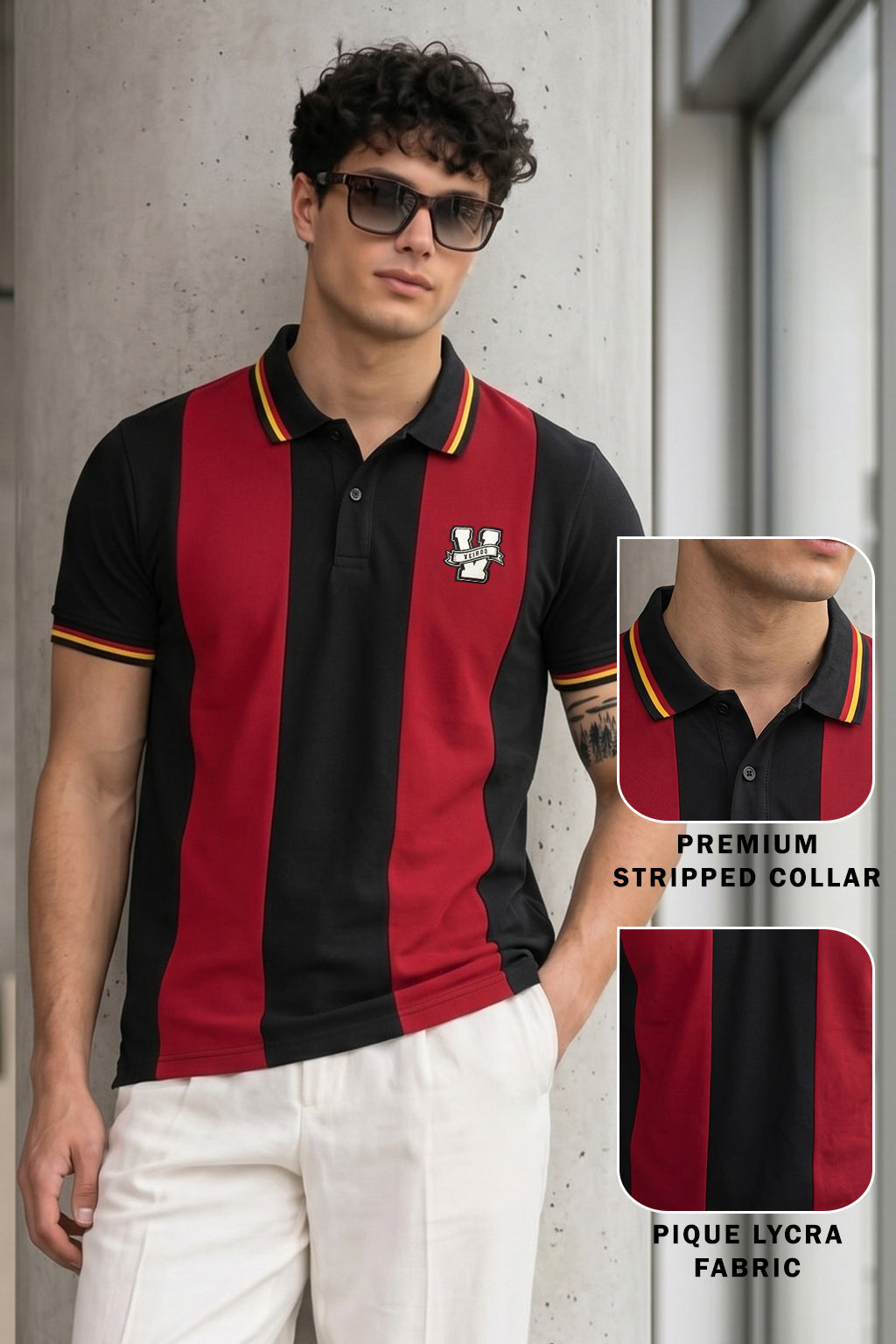 Black Salsa Colorblock Regular Fit Exclusive Pique Lycra Polo T-Shirt