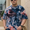 Rust Blue Tie-Die Printed Plus Size T-shirt