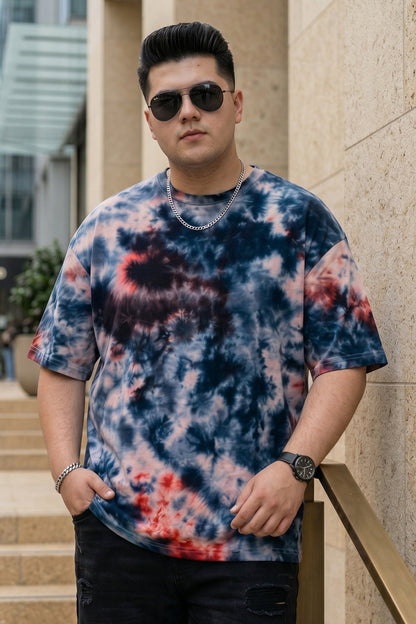Rust Blue Tie-Die Printed Plus Size T-shirt