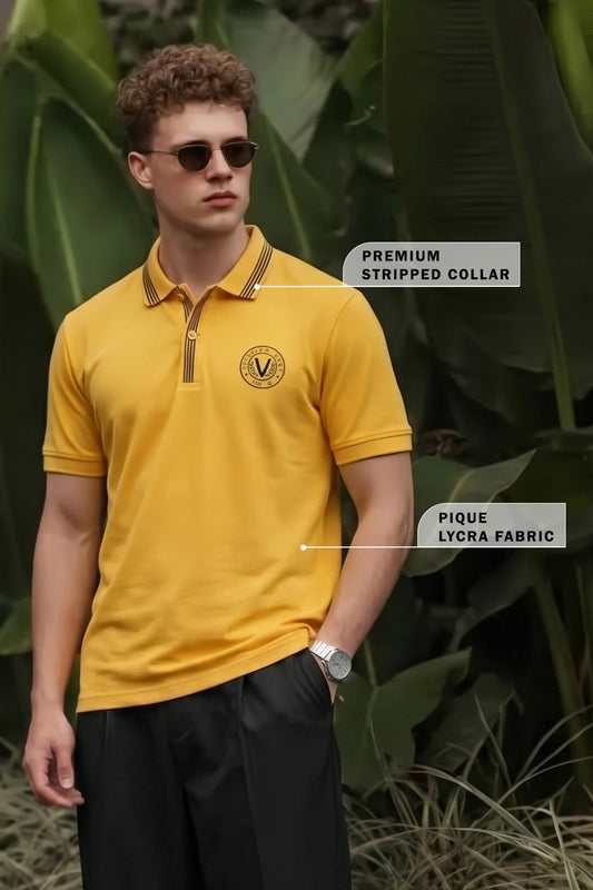 Veirdo City Yellow Regular Fit Pique Lycra Exclusive Polo T-Shirt