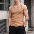 Beige Plain Regular FIt Gym Vest