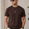 Brown Plain Regular Fit T-shirt