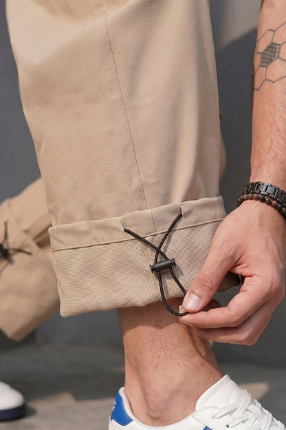 Beige Relaxed Fit Nylon Exclusive Utility Cargo Jogger