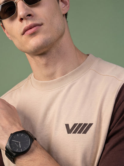 Mocha Drift Beige Oversized Graphic Printed T-shirt