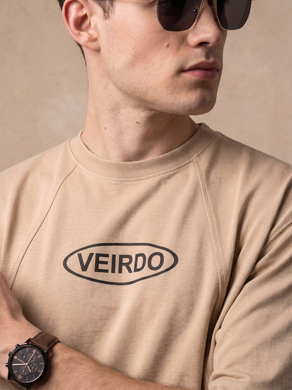 Veirdo Signature Beige Oversized Graphic Printed T-shirt