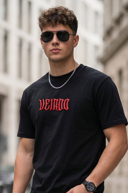 Veirdo Black Regular Fit Puff Printed T-shirt
