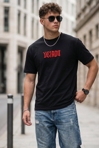 Veirdo Black Regular Fit Puff Printed T-shirt