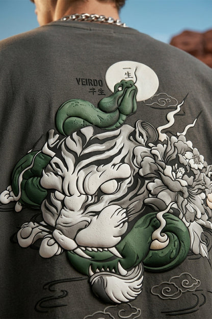 Veirdo Tiger Grey 3D Puff Print Exclusive T-shirt Supreme Edition
