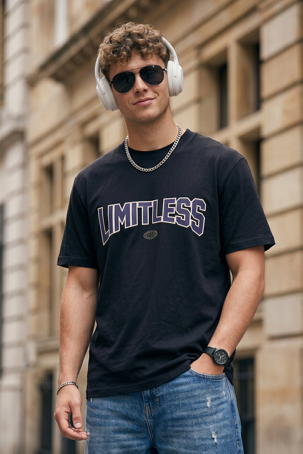 Limitless Black Regular Fit Printed T-shirt