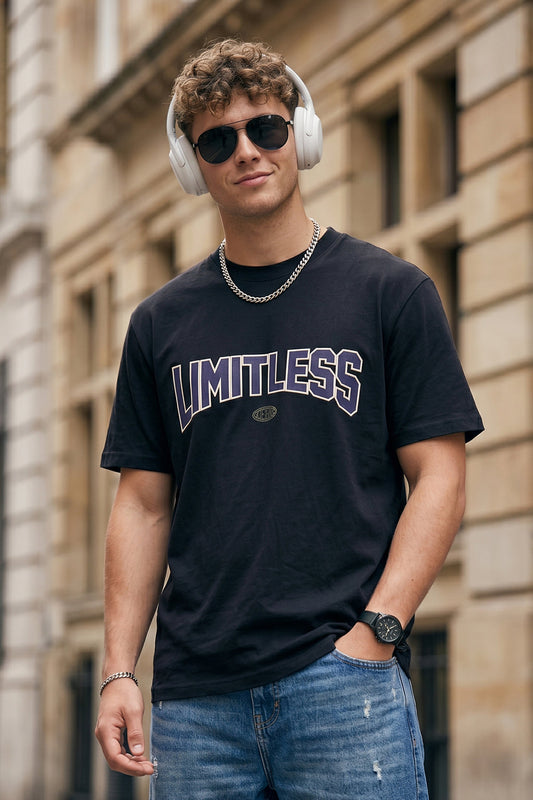Limitless Black Regular Fit Printed T-shirt