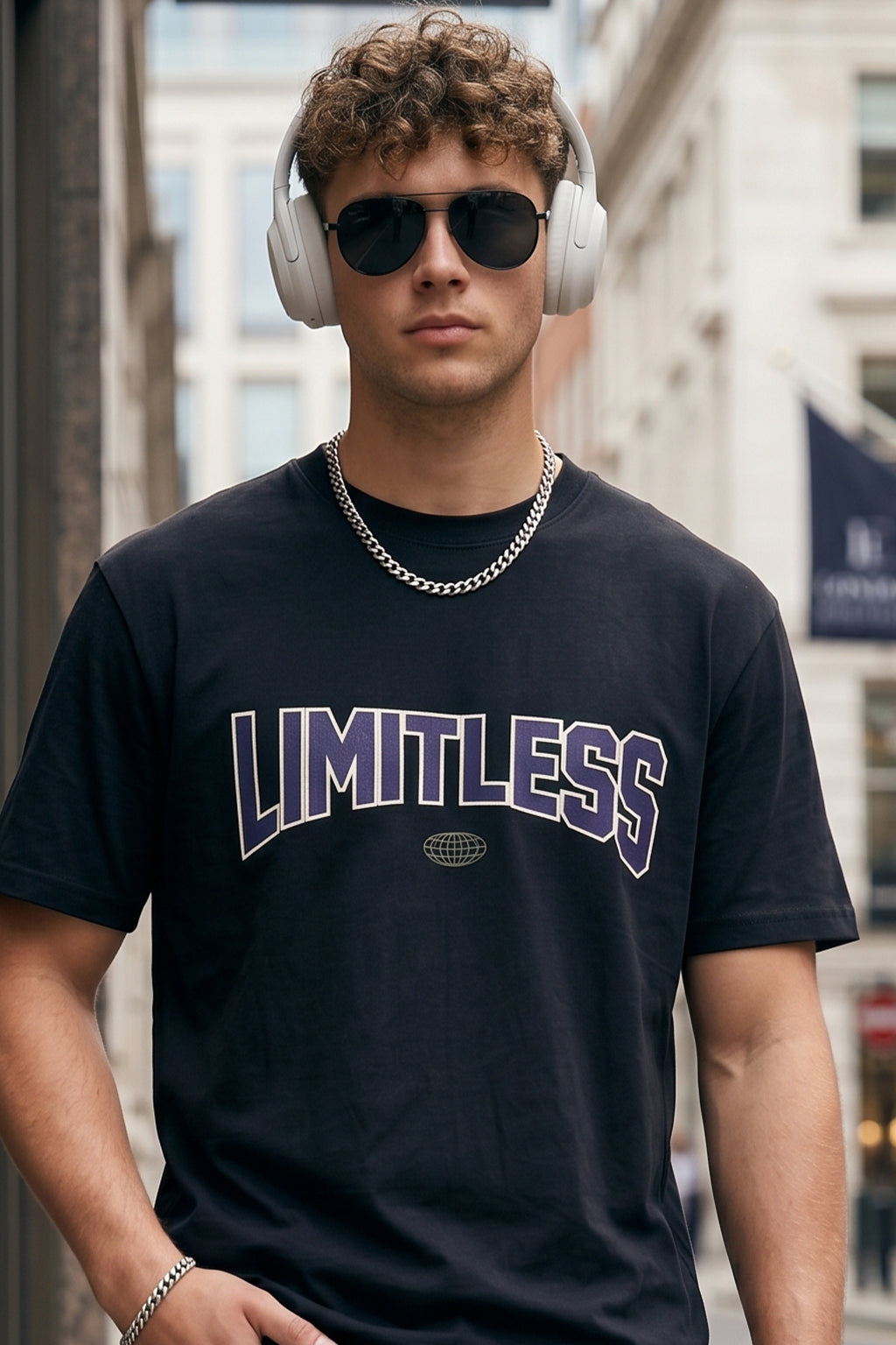 Limitless Black Regular Fit Printed T-shirt