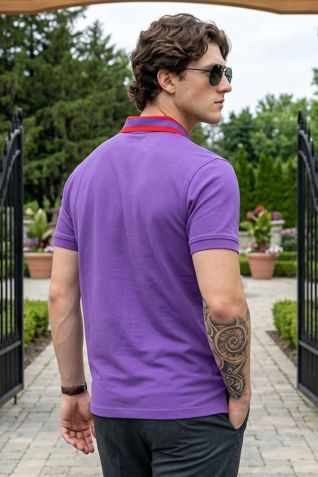 Blue Iris Contrast Collar Regular Fit Exclusive Pique Lycra Polo T-Shirt