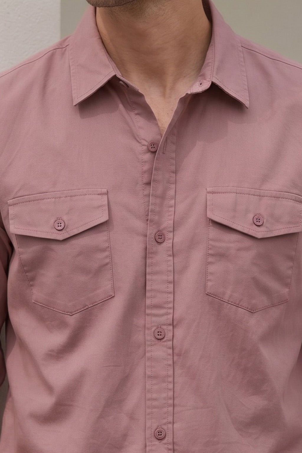 Rose Plain Relaxed Fit Full Sleeve Dual Pocket Utility Exclusive Shirt