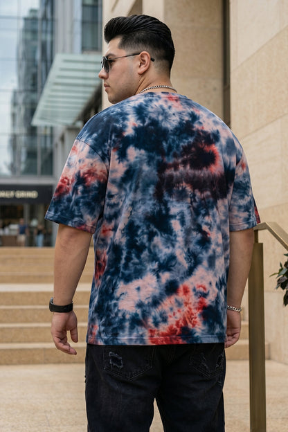 Rust Blue Tie-Die Printed Plus Size T-shirt