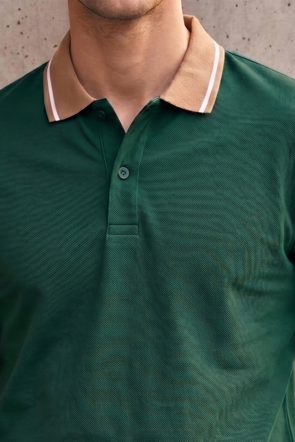 Green Pique Contrast Collar Regular Fit Tipping Polo T-shirt