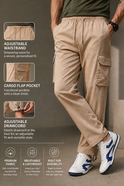 Beige Relaxed Fit Nylon Exclusive Utility Cargo Jogger