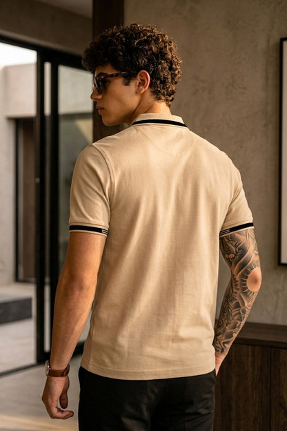 Imperial Crest Stripe Collar Swanwhite Regular Fit Polo T-shirt