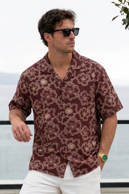 Crimson Maroon All Over Printed Oversized Exclusive Shirt