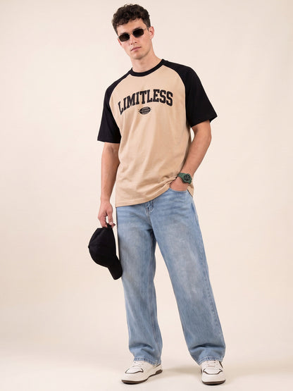 Limitless Raglan Beige Oversized Graphic Printed T-shirt