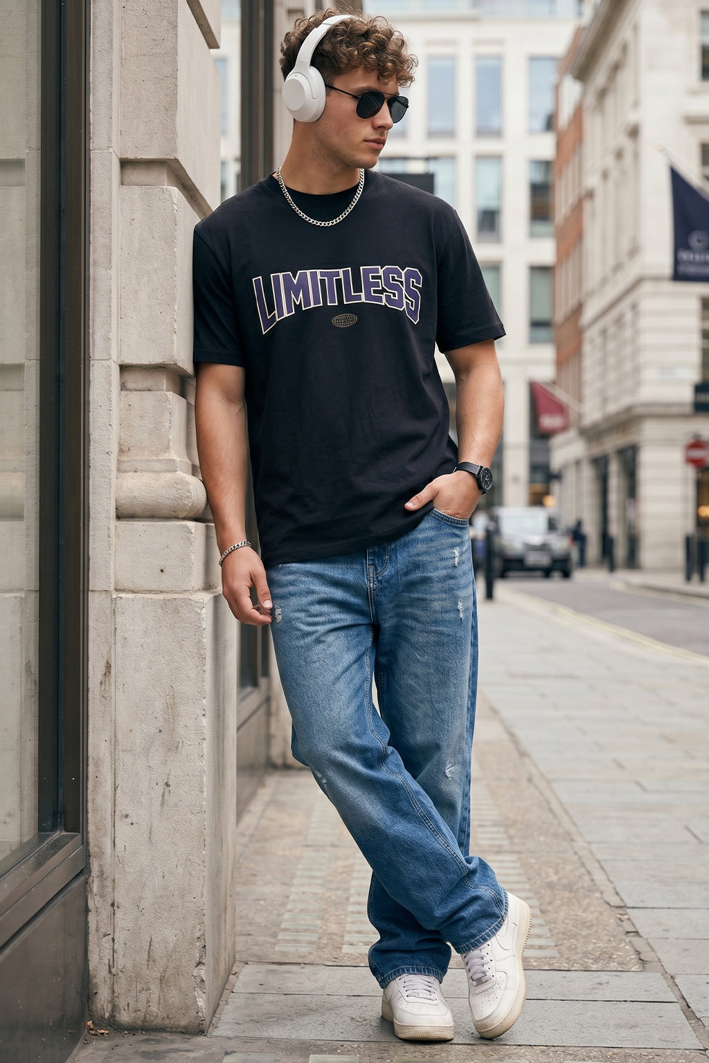Limitless Black Regular Fit Printed T-shirt