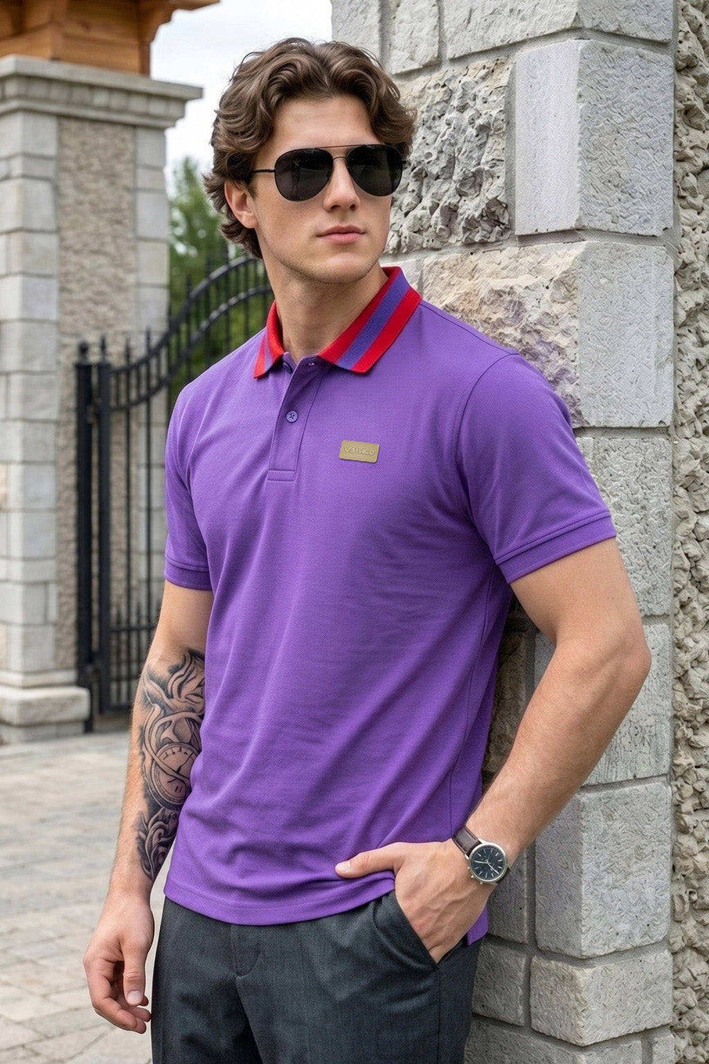 Blue Iris Contrast Collar Regular Fit Exclusive Pique Lycra Polo T-Shirt