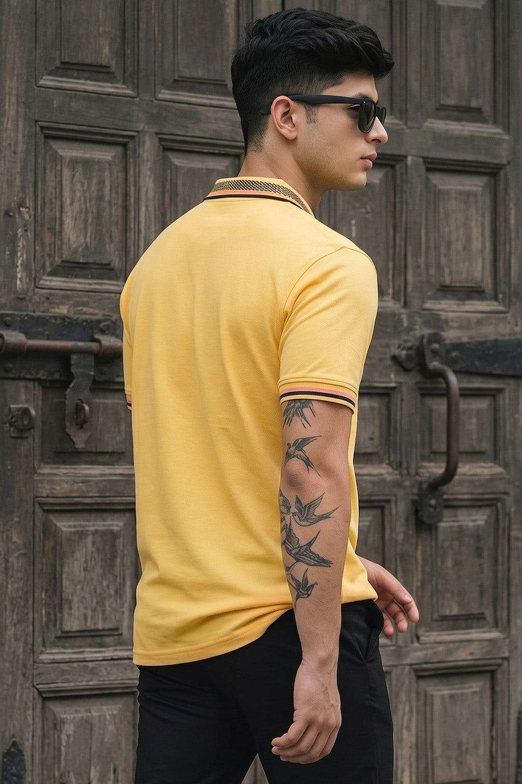 Yellow Bedge Regular Fit Exclusive Pique Lycra Polo T-Shirt