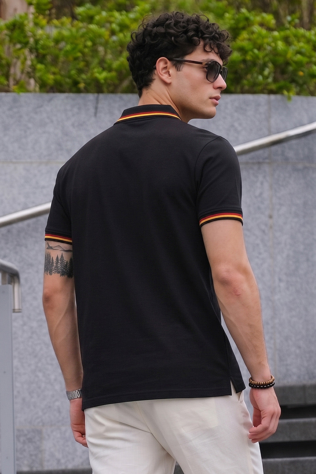 Black Salsa Colorblock Regular Fit Exclusive Pique Lycra Polo T-Shirt
