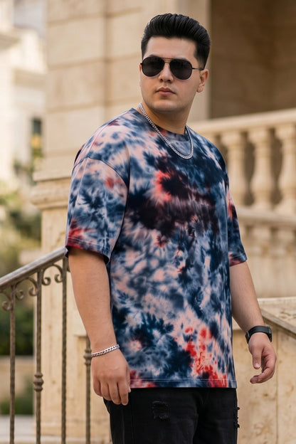 Rust Blue Tie-Die Printed Plus Size T-shirt
