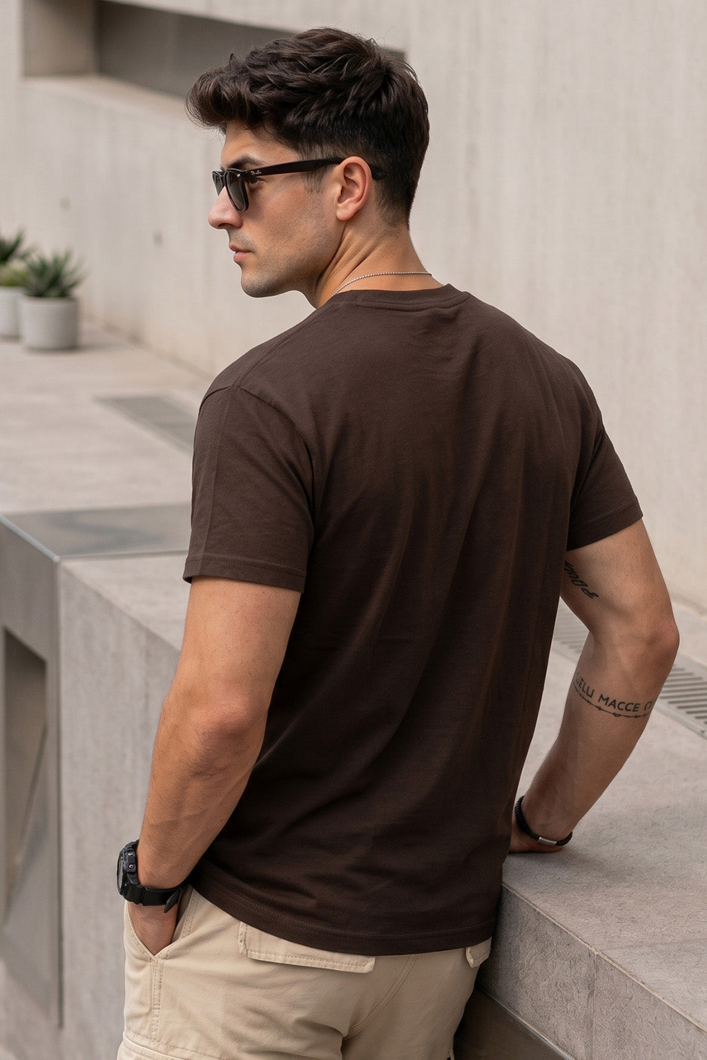 Brown Plain Regular Fit T-shirt