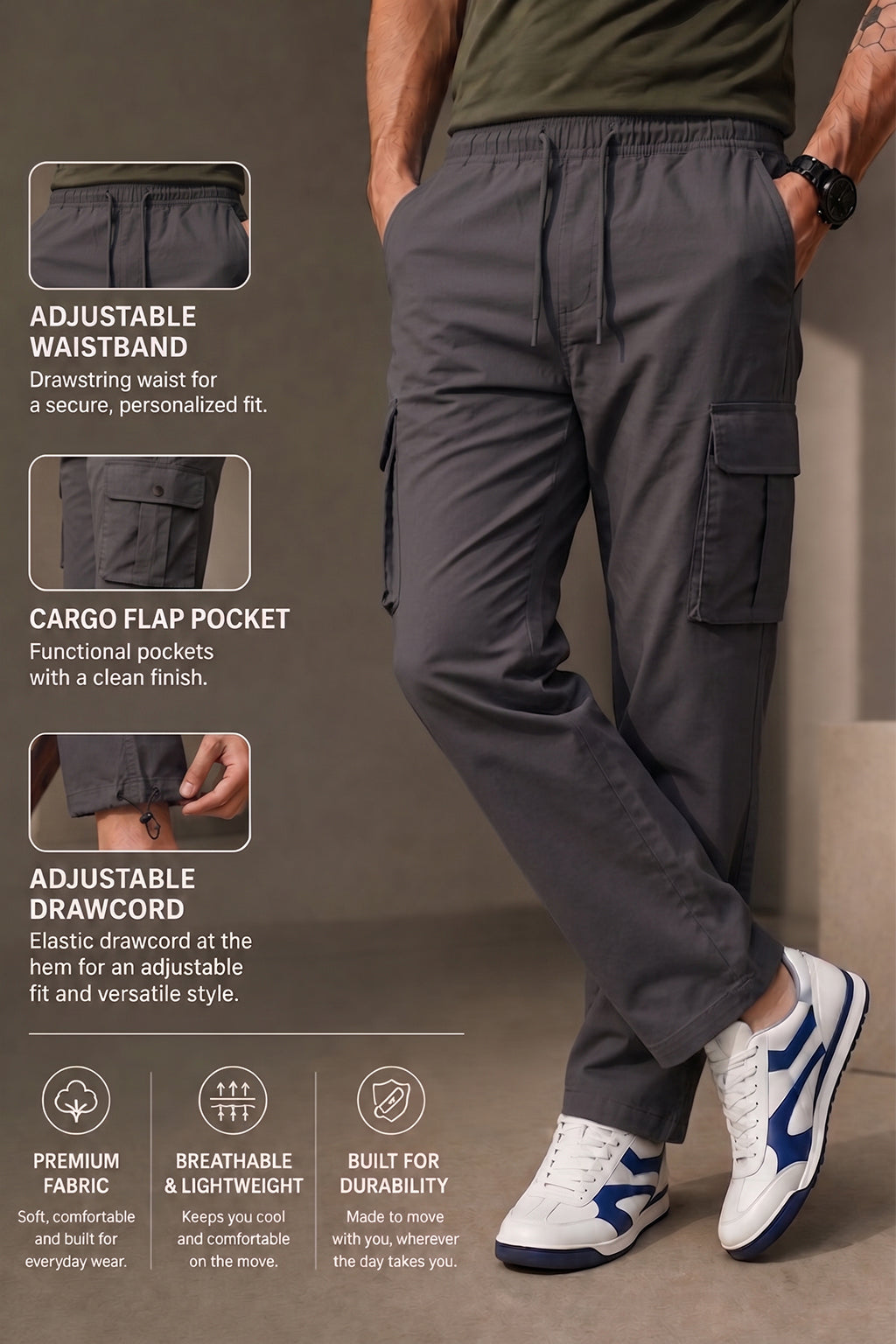 Dark Grey Relaxed Fit Nylon Exclusive Utility Cargo Jogger