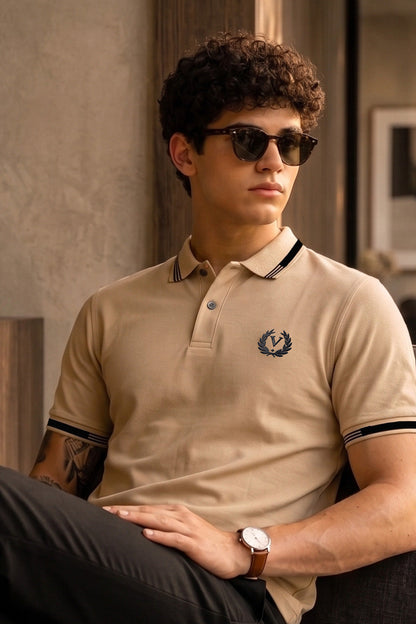 Imperial Crest Stripe Collar Swanwhite Regular Fit Polo T-shirt