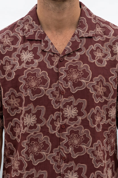 Crimson Maroon All Over Printed Oversized Exclusive Shirt