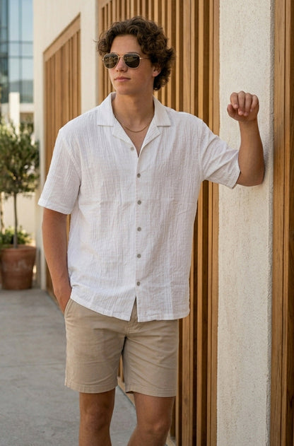 Feather Feel White Oversized Plain Double Layer Exclusive Cotton Shirt