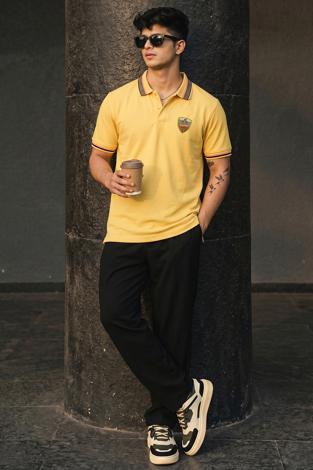 Yellow Bedge Regular Fit Exclusive Pique Lycra Polo T-Shirt