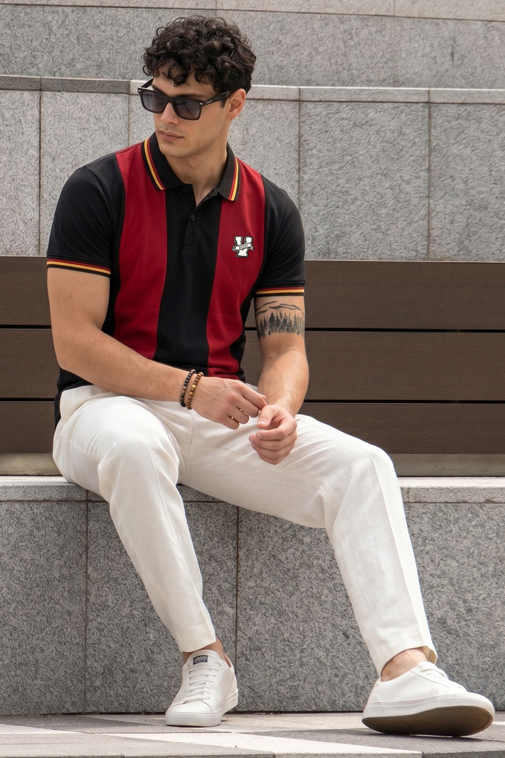 Black Salsa Colorblock Regular Fit Exclusive Pique Lycra Polo T-Shirt