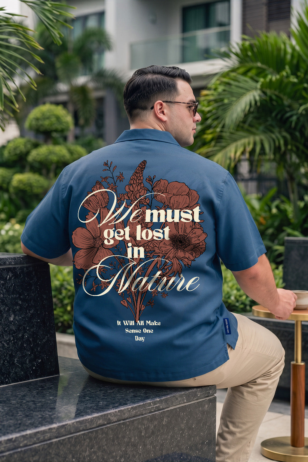 Nature Navy Plus Size Printed Exclusive Shirt