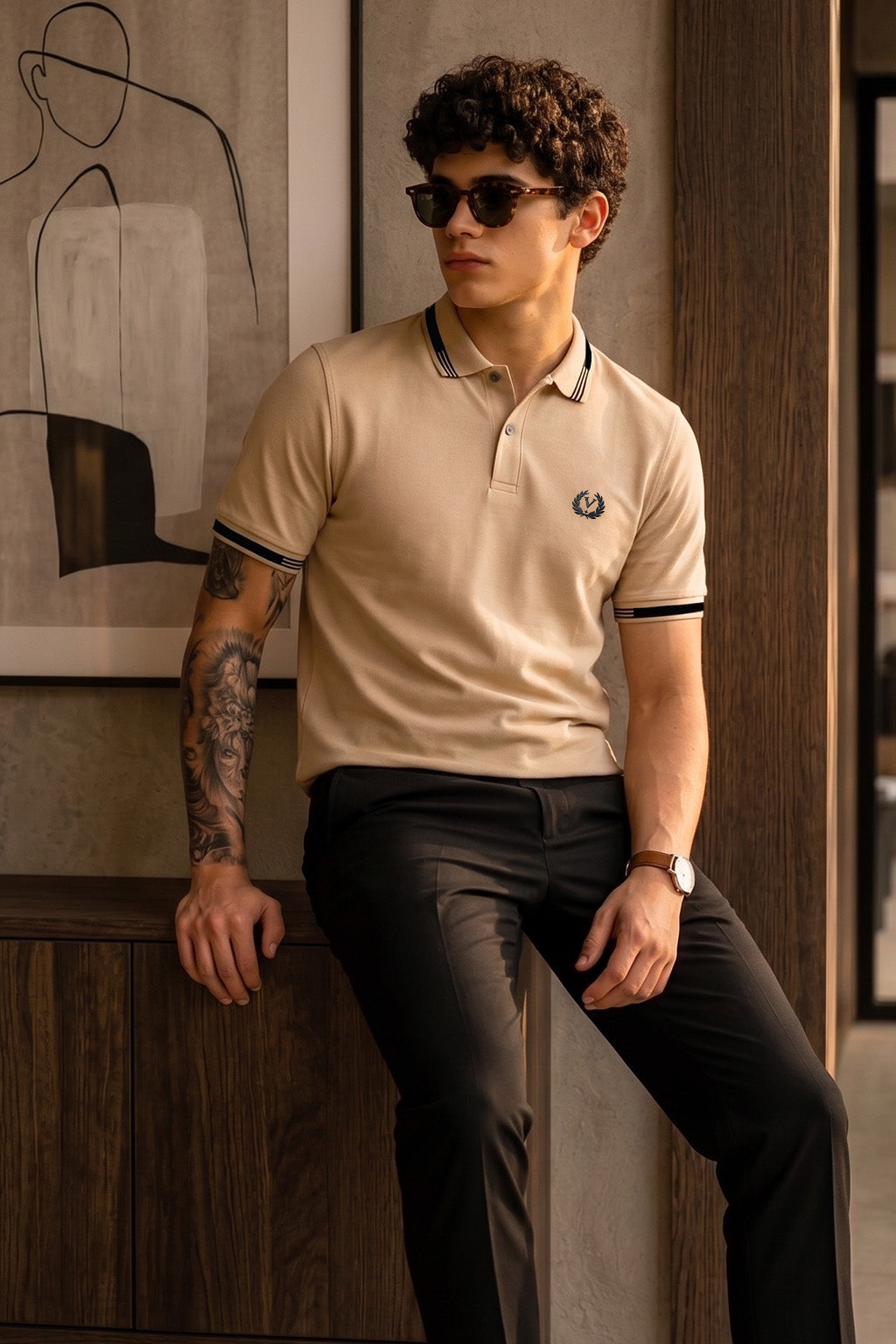 Imperial Crest Stripe Collar Swanwhite Regular Fit Polo T-shirt