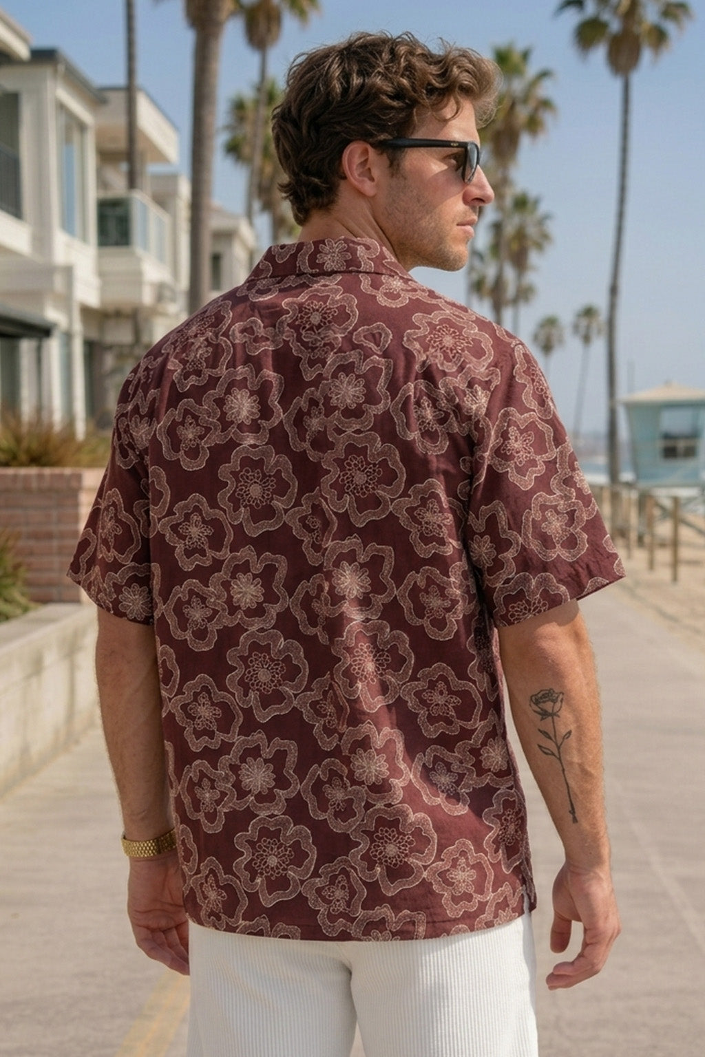 Crimson Maroon All Over Printed Oversized Exclusive Shirt