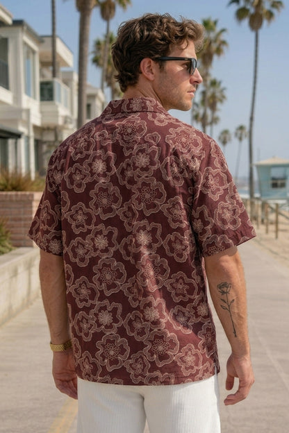 Crimson Maroon All Over Printed Oversized Exclusive Shirt