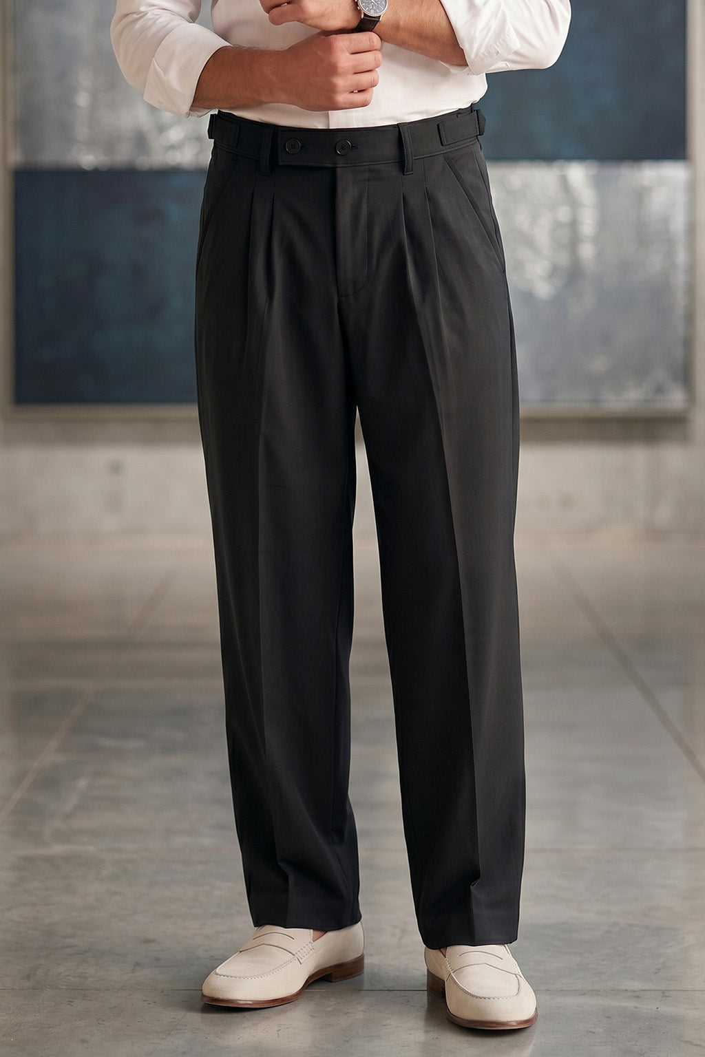 Black Tailored Adjustable High-Waist Korean Pant