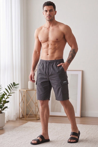Veirdo Dark Grey Minimal Cargo Shorts with Drawstring